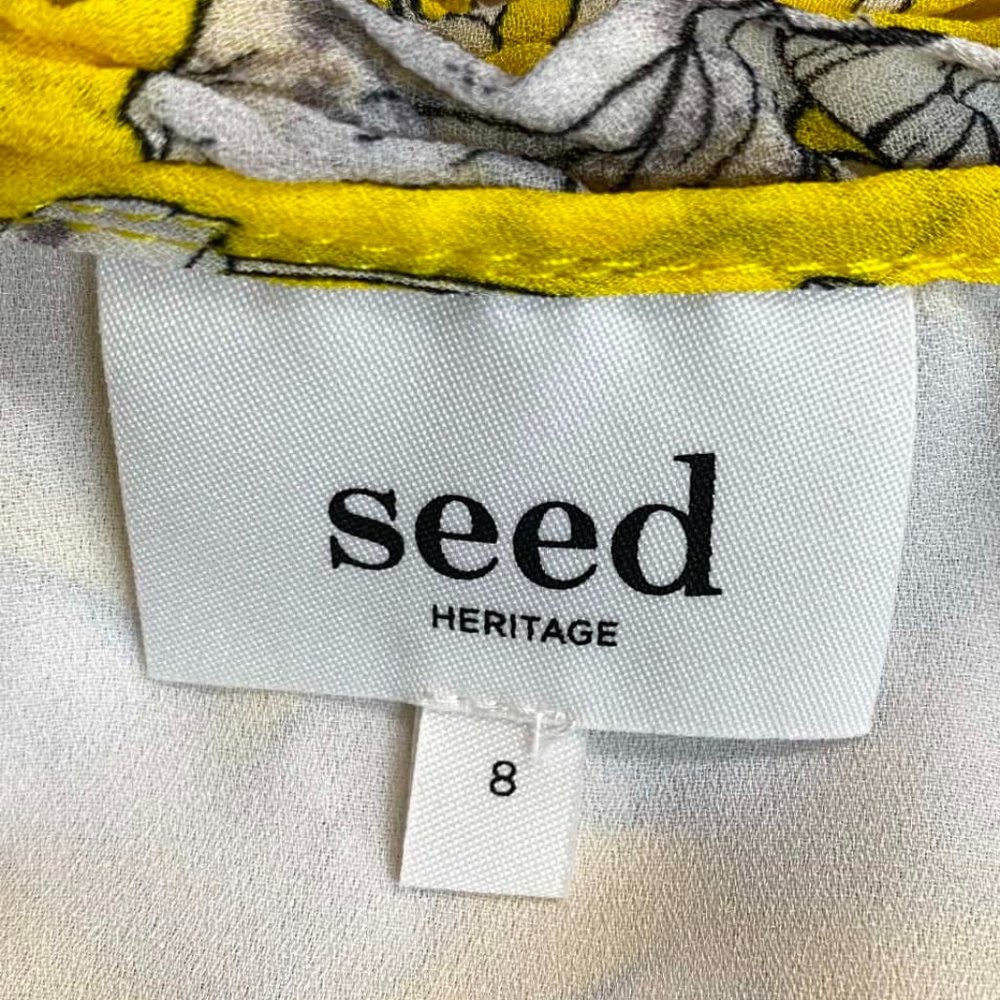 SEED Tie Sleeve Daffodil Yellow Floral Cold Shoulder Mini Dress - Picture 11 of 13